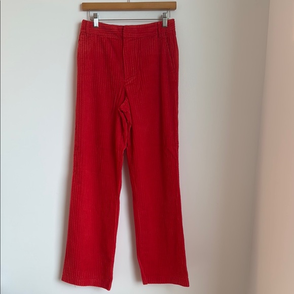 Zara Red Wide Leg corduroy Pants - Picture 9 of 9